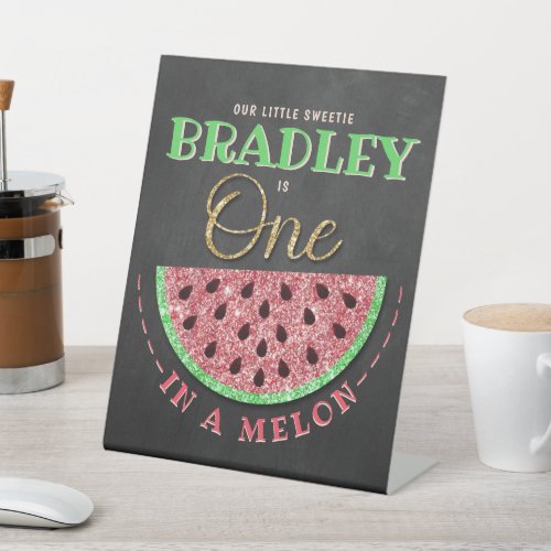 One In A Melon Chalkboard 1st Birthday Pedestal Sign