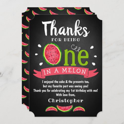One In A Melon Chalkboard 1st Birthday Thank You Card