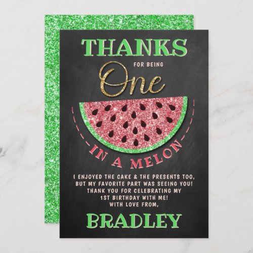 One In A Melon Chalkboard 1st Birthday Thank You Card