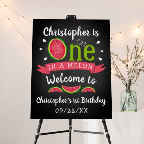 One In A Melon Chalkboard 1st Birthday Welcome Foam Board