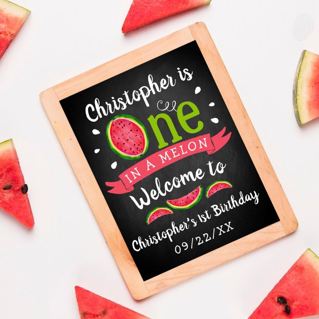 One In A Melon Chalkboard 1st Birthday Welcome Poster (Creator Uploaded)