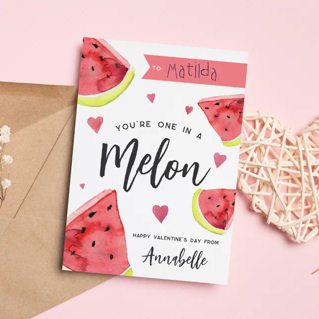 One In A Melon Classroom Valentine's Day Card | Zazzle