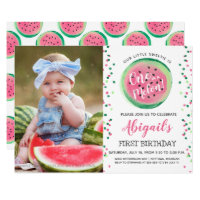 One in a Melon Confetti Photo 1st Birthday Party Invitation