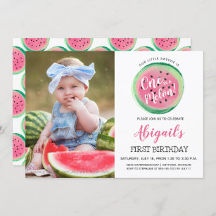 One in a Melon Custom Photo First Birthday Party Invitation