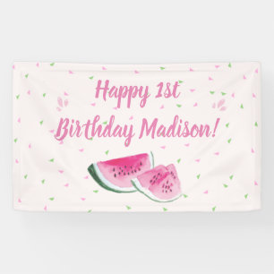 One In A Melon Cute First Birthday Backdrop Banner