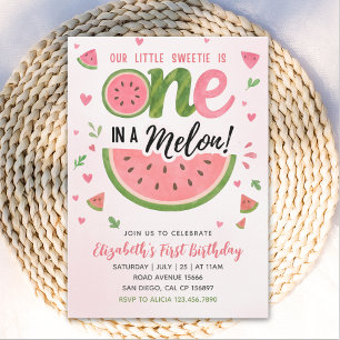 One in a Melon! Cute First Birthday Girl Invitation