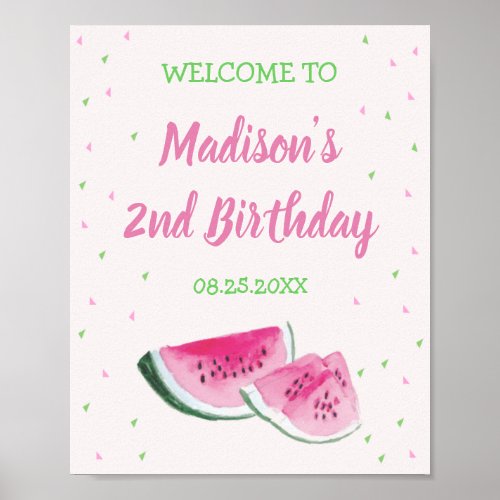 One In A Melon Cute Second Birthday Welcome Poster