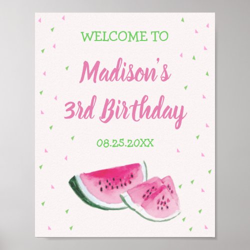 One In A Melon Cute Third Birthday Welcome Poster