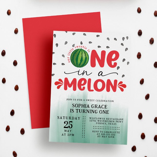 One in a Melon Cute Watermelon 1st Birthday Party Invitation (Creator Uploaded)