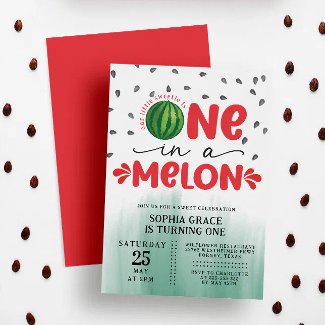 One in a Melon Cute Watermelon 1st Birthday Party Invitation | Zazzle