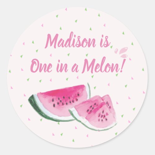 One In A Melon Cute Watermelon First Birthday Classic Round Sticker