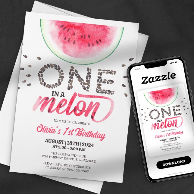 One in a Melon - Cute Watermelon First Birthday Invitation (Creator Uploaded)
