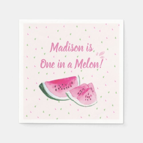 One In A Melon Cute Watermelon First Birthday Napkins