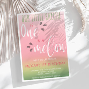 One In A Melon Cute Watermelon First Brithday Invitation