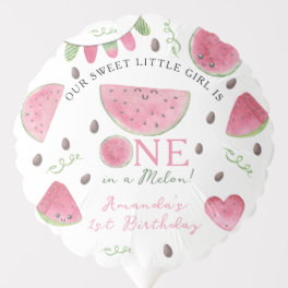 One in a Melon Cute Watermelon Girl 1st Birthday Balloon