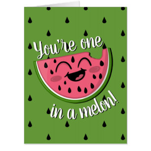 One in a Melon Cute Watermelon Green 1st Birthday Card