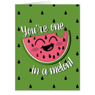 One in a Melon Cute Watermelon Green 1st Birthday Card