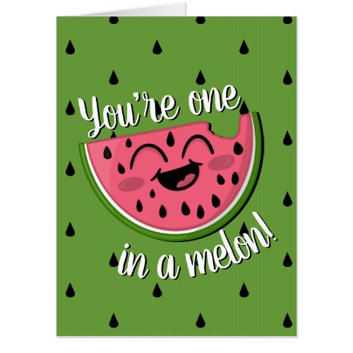 One in a Melon Cute Watermelon Green 1st Birthday Card