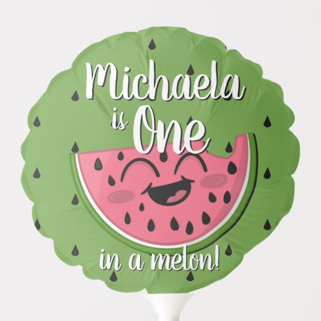 One in a Melon Cute Watermelon Green Birthday Balloon (Front)