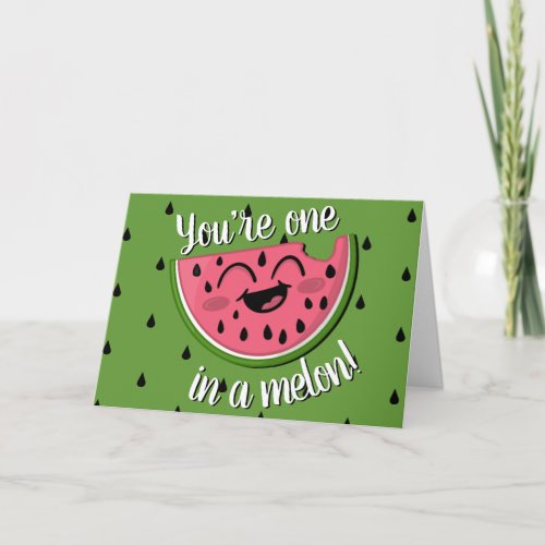 One in a Melon Cute Watermelon Green Birthday Card