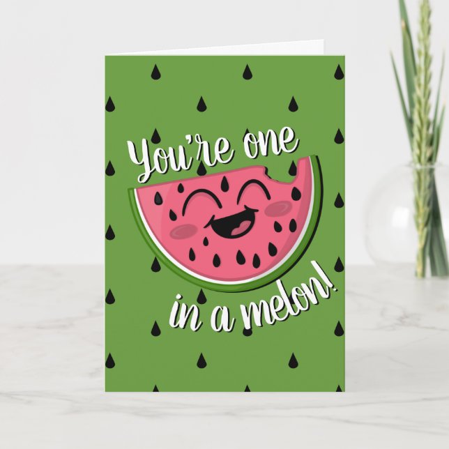 One in a Melon Cute Watermelon Green Birthday Card (Front)