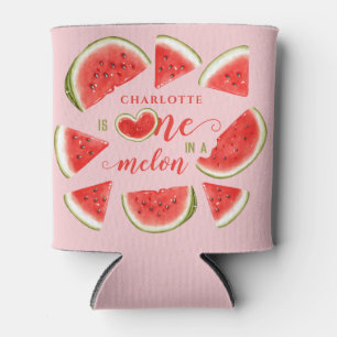 One In A Melon Cute Watermelon Pink 1st Birthday Can Cooler