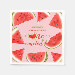 One In A Melon Cute Watermelon Pink 1st Birthday Napkins