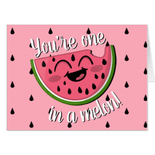 One in a Melon Cute Watermelon Pink Birthday Card