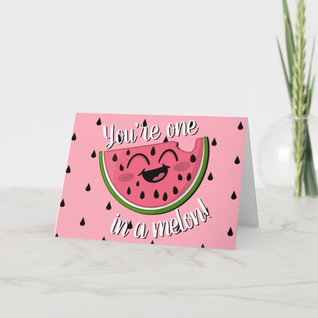 One in a Melon Cute Watermelon Pink Birthday Card (Front)