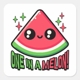 One In A Melon! Cute Watermelon Pun Square Sticker