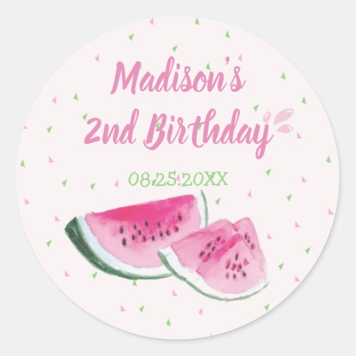 One In A Melon Cute Watermelon Second Birthday Classic Round Sticker