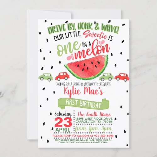 One In a Melon Drive By Birthday Invitation _ Red