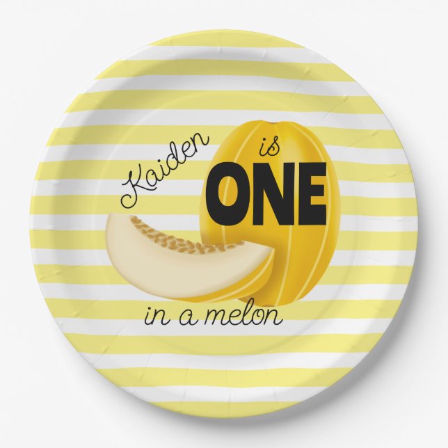 One in a Melon First 1st Birthday Party Paper Plates (Front)