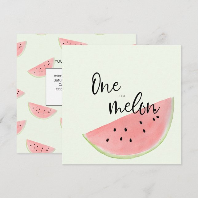 One in a Melon First Birthday Card for Boy or Girl (Front/Back)