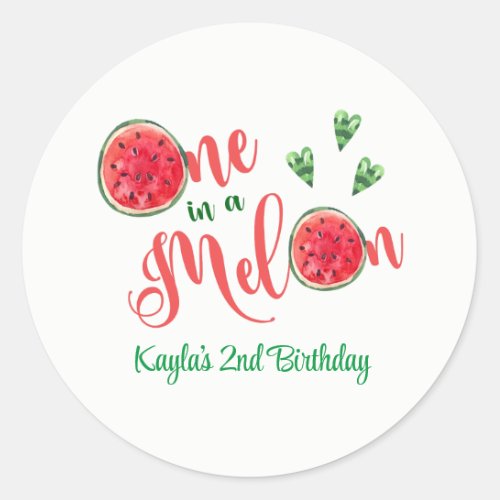 One in a Melon First Birthday Classic Round Sticker