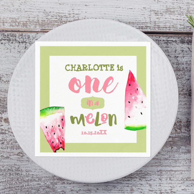 One in a Melon First Birthday Cute Custom Napkins (Creator Uploaded)