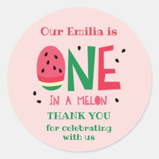 One in a Melon First Birthday Favor Sticker