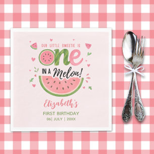 One in a Melon! First Birthday Girl Party Napkins