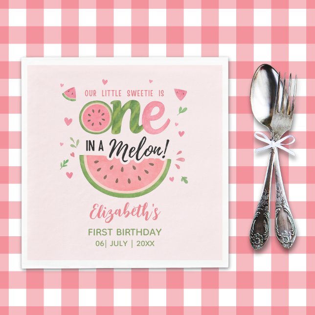 One in a Melon! First Birthday Girl Party Napkins (Creator Uploaded)
