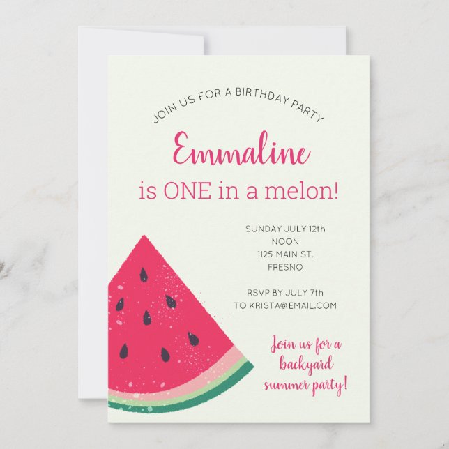 One In A Melon First Birthday Invitation (Front)