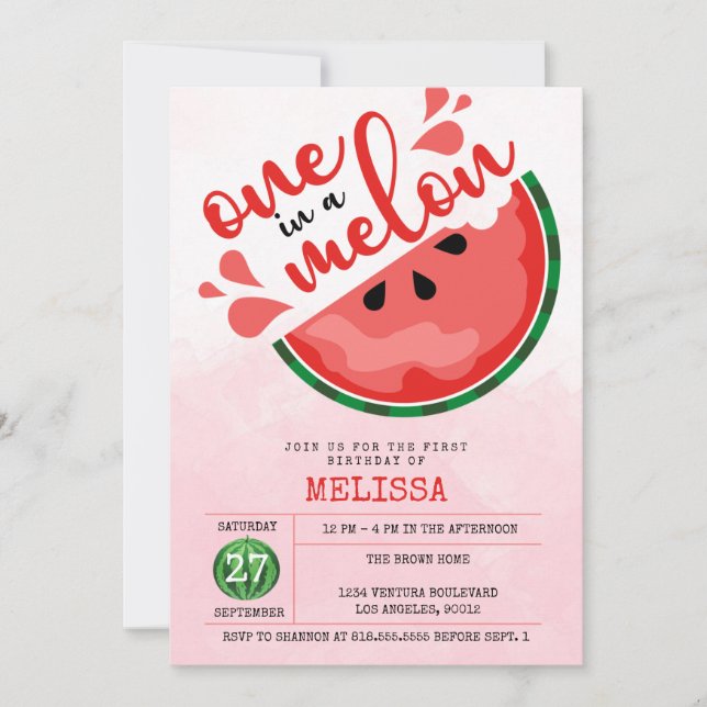 ONE IN A MELON - FIRST BIRTHDAY INVITATION (Front)