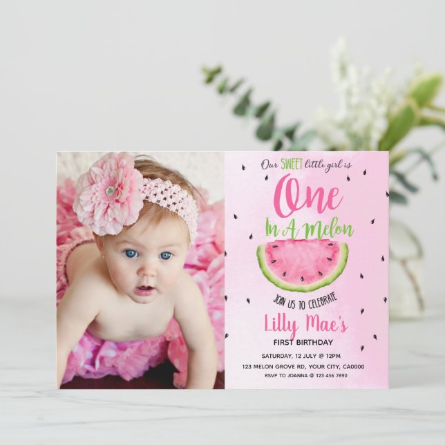 One in a Melon First Birthday Invitation (Standing Front)