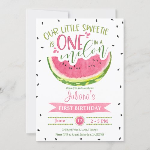 One in a Melon First Birthday Invitation