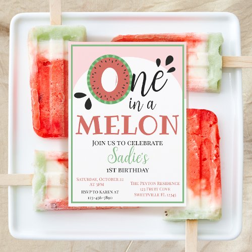 One in a Melon First Birthday  Invitation