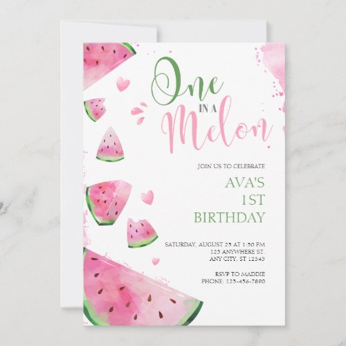 One in a Melon First Birthday Invitation 