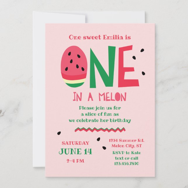 One in a Melon First Birthday Invitation (Front)