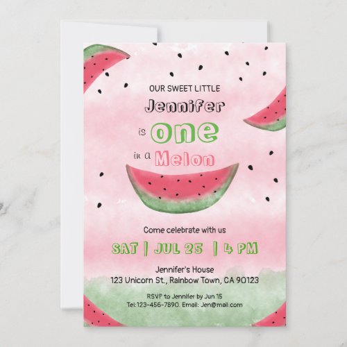 One in a melon first birthday invitations