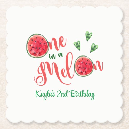 One in a Melon First Birthday Paper Coaster