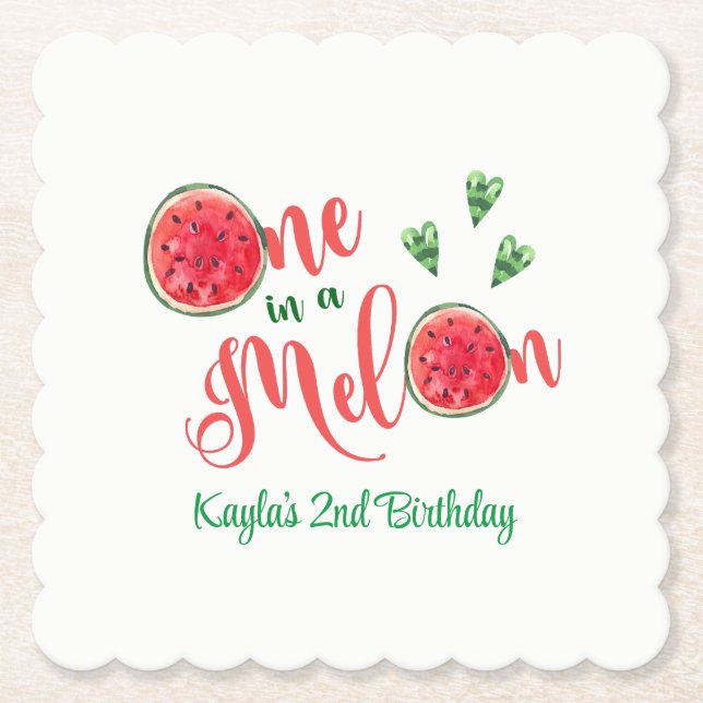 One in a Melon First Birthday Paper Coaster (Front)