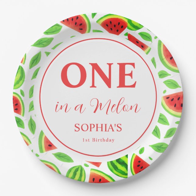 One In A Melon First Birthday  Paper Plates (Front)